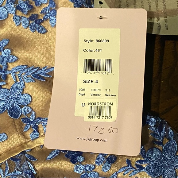 NWT Formal Floral Embroidered Long Mermaid Evening Gown w French Blue Lace - Picture 5 of 9